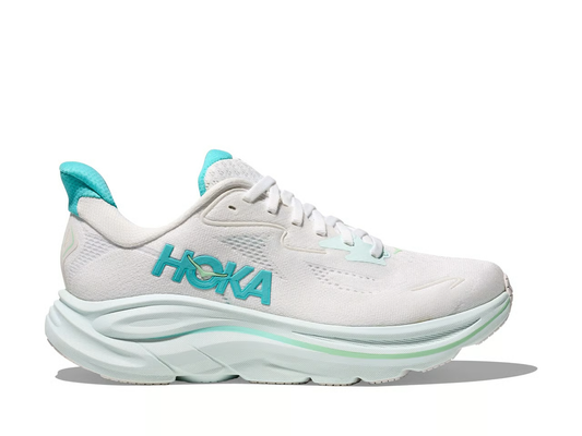 Hoka Clifton 10 Running Shoes - White With Teal Accents