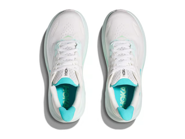 Hoka Clifton 10 Running Shoes - White With Teal Accents