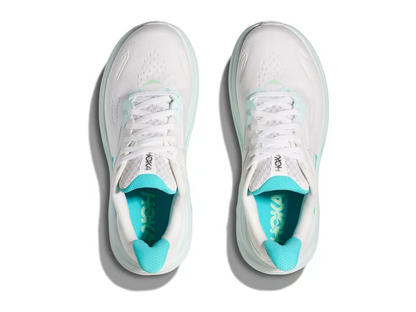 Hoka Clifton 10 Running Shoes - White With Teal Accents