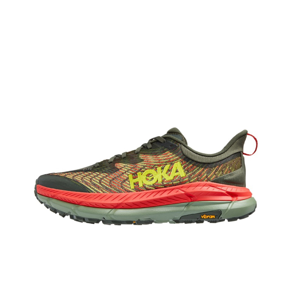 Hoka Mafate Speed 4 Trail Running Shoes - Olive Green And Red