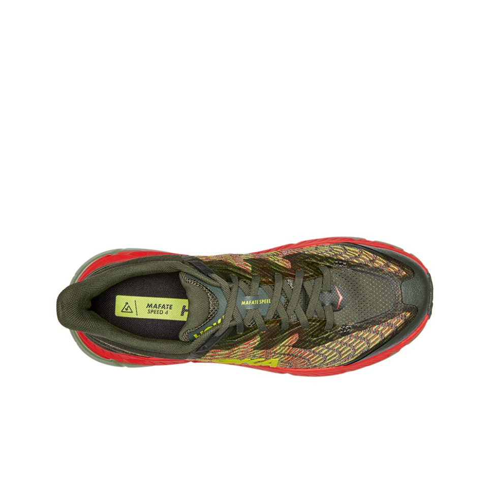 Hoka Mafate Speed 4 Trail Running Shoes - Olive Green And Red