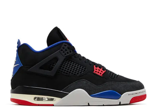 Air Jordan 4 'Rare Air' Black Sneakers With Blue and Red Accents